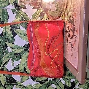 NWOT Neon Orange Python Leather Carlos Falchi Shoulder Crossbody Bag